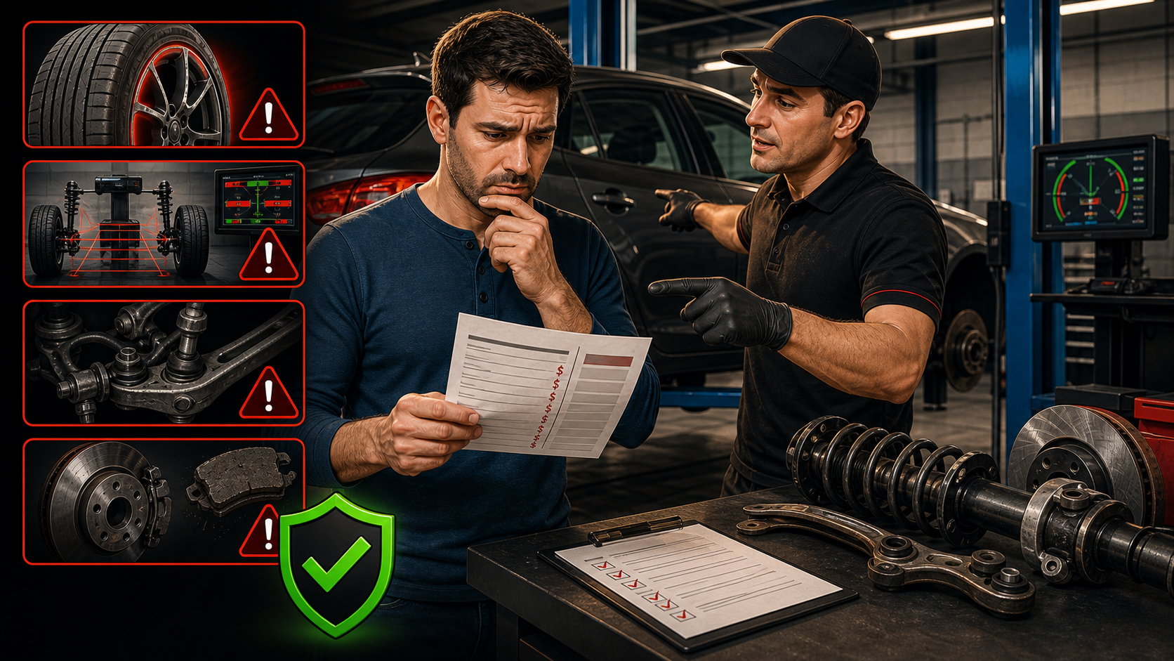 Cliente analisando um orçamento suspeito dentro de um auto center