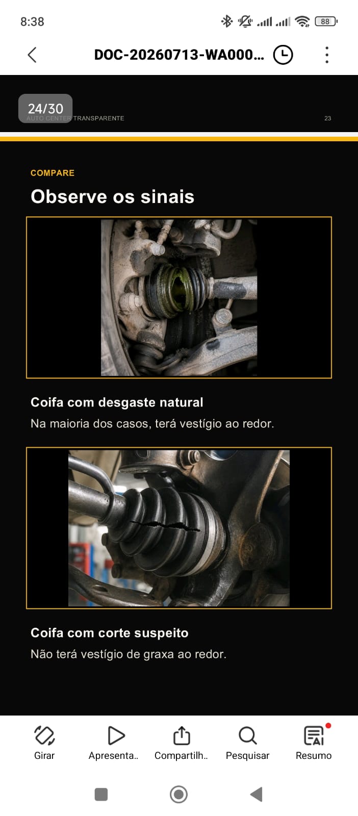 Prévia de exemplos visuais do Manual do Cliente Auto Center